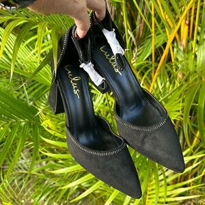 NEW Lulu’s black high chunky heels diamonds 4 inch women’s size 9 like suede